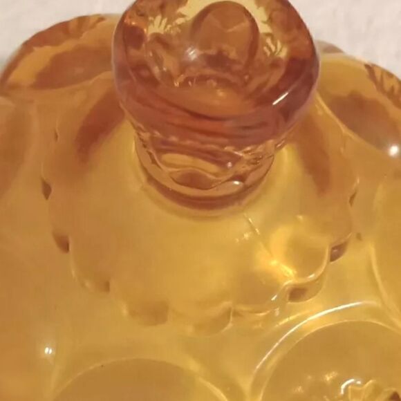 Vintage Amber Depression Glass Smith Moon and Stars Covered Compote, Candy Dish - Picture 2 of 4